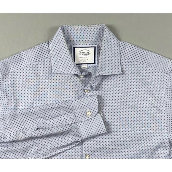 Charles Tyrwhitt Non-Iron Extra Slim Fit Dress Shirt. Blue Geometric, 15.5-33 - Picture 1 of 7